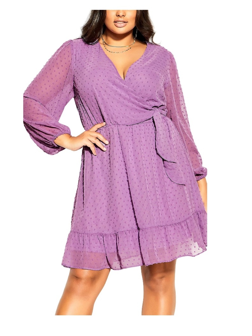 City Chic Purple Wrap Tunic with Tie Waist